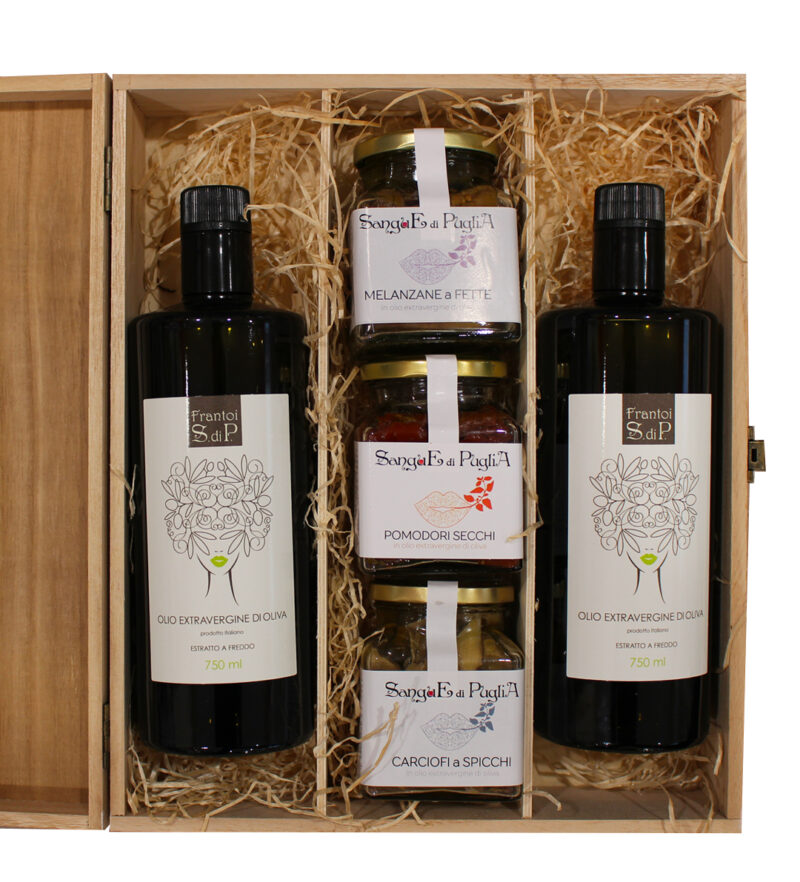 Cassetta mista - 2 bottiglie olio + 3 sott'oli misti